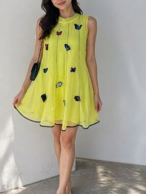 Neon Green Dress with Embroided Butterfly Size S